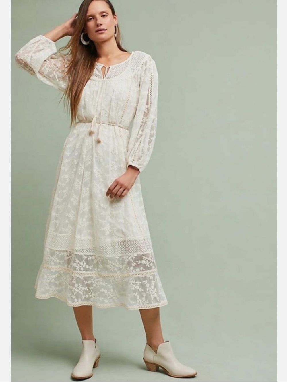 NWT Anthropologie Julia Peasant Lace Embroidery Dress By Blue Tassel Size Small